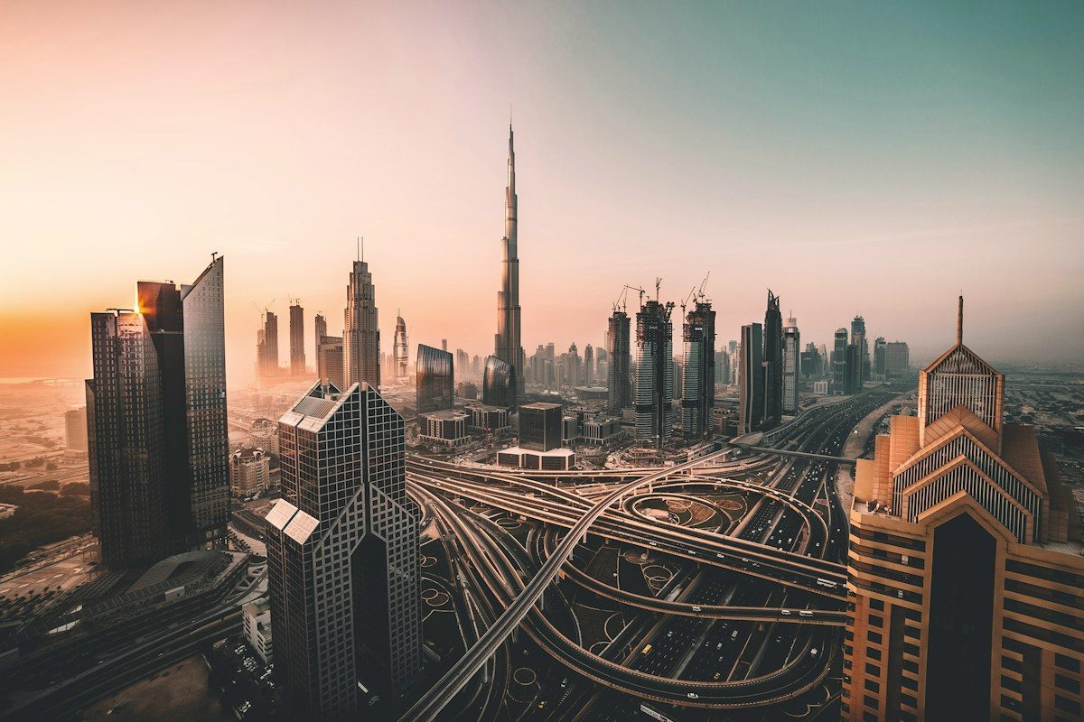 City skyline at golden hour